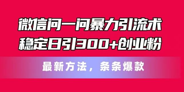 微信问一问暴力引流术，稳定日引300+创业粉，最新方法，条条爆款【揭秘】-网创资源站