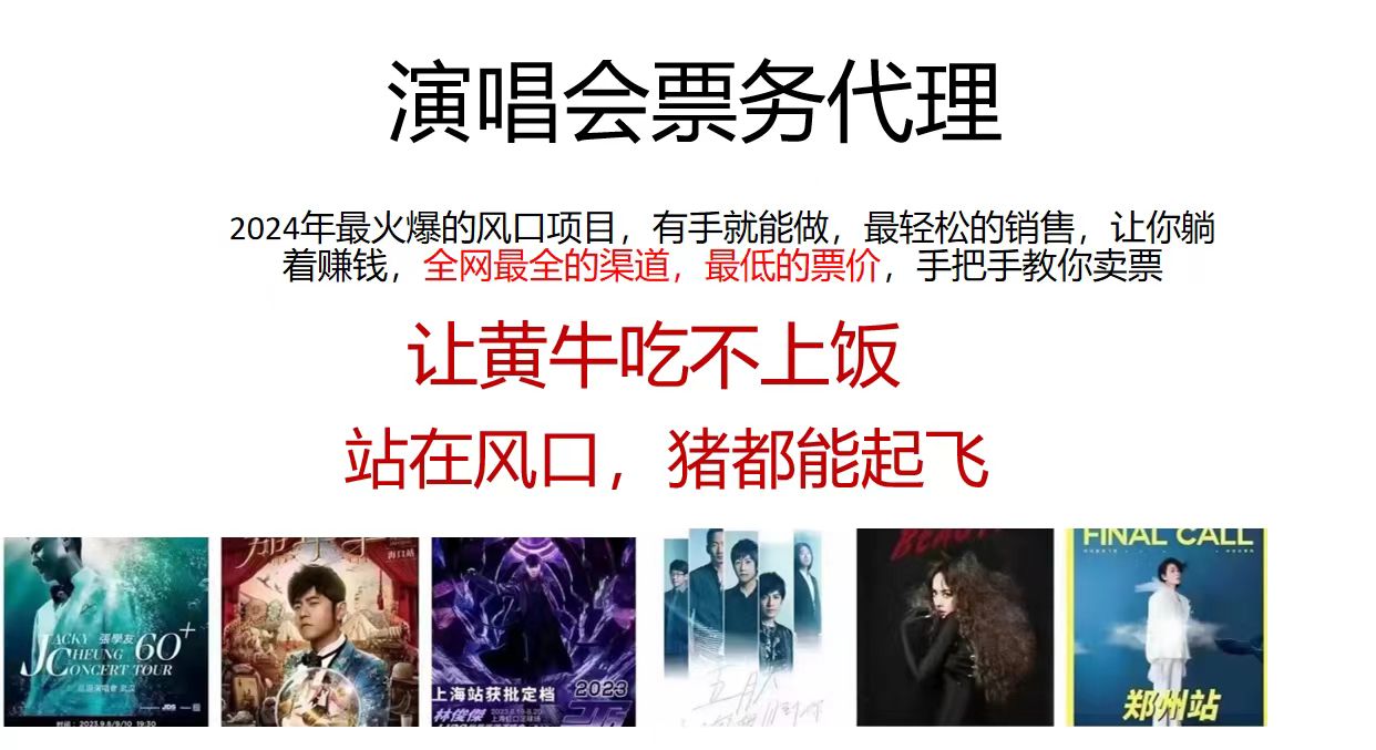 （11561期）2024演唱会低价票务代理，全网最低的票价，手把手教你卖票，日入2000+-网创资源站