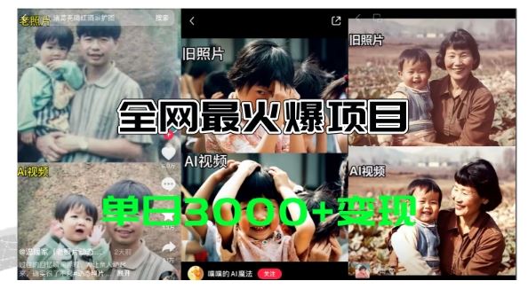 全网爆火的AI让老照片动起来教程，蹭热点日赚3k+，内含免费工具一键可生成【揭秘】-网创资源站
