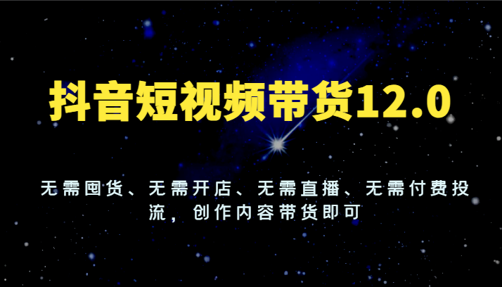 抖音短视频带货12.0，无需囤货、无需开店、无需直播、无需付费投流，创作内容带货即可-网创资源站