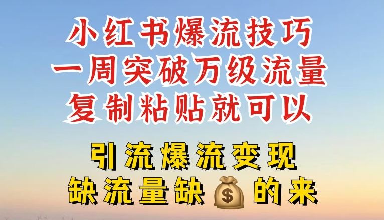 小红书爆流技巧，一周突破万级流量，复制粘贴就可以，引流爆流变现【揭秘】-网创资源站