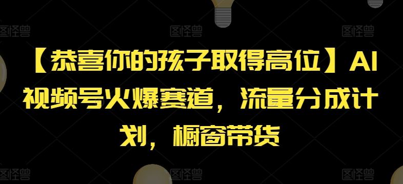 【恭喜你的孩子取得高位】AI视频号火爆赛道，流量分成计划，橱窗带货【揭秘】-网创资源站