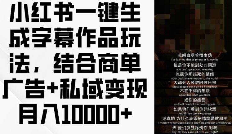 小红书一键生成字幕作品玩法，结合商单广告+私域变现月入1w+【揭秘】-网创资源站