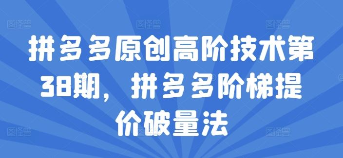 拼多多原创高阶技术第38期，拼多多阶梯提价破量法-网创资源站