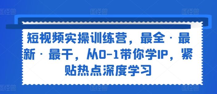 短视频实操训练营，最全·最新·最干，从0-1带你学IP，紧贴热点深度学习-网创资源站