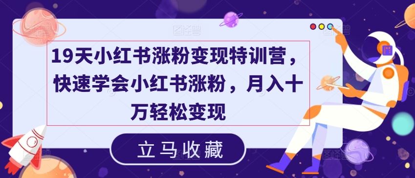 19天小红书涨粉变现特训营，快速学会小红书涨粉，月入十万轻松变现-网创资源站