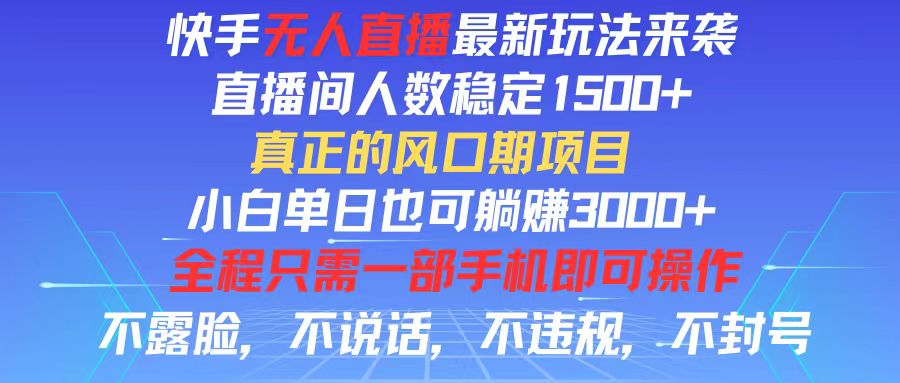 （11792期）快手无人直播全新玩法，直播间人数稳定1500+，小白单日也可躺赚3000+，…-网创资源站