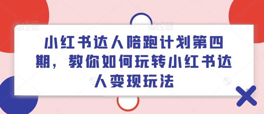 小红书达人陪跑计划第四期，教你如何玩转小红书达人变现玩法-网创资源站