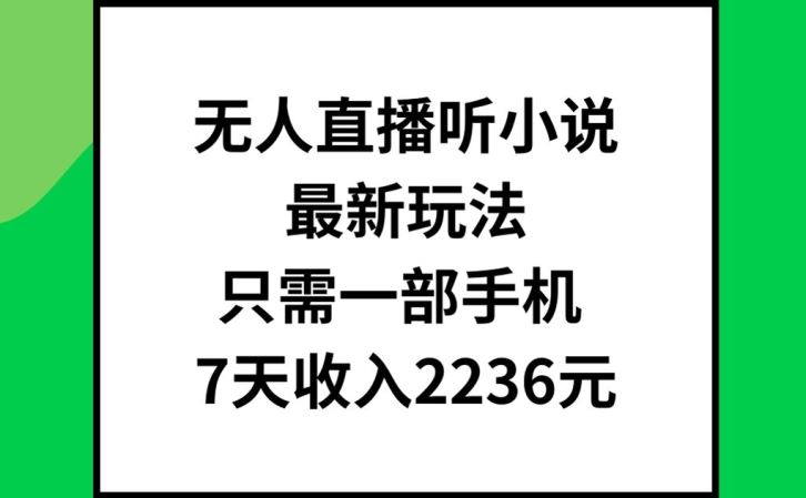 无人直播听小说最新玩法，只需一部手机，7天收入2236元【揭秘】-网创资源站