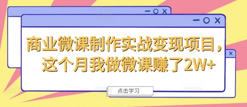 商业微课制作实战变现项目，这个月我做微课赚了2W+-网创资源站