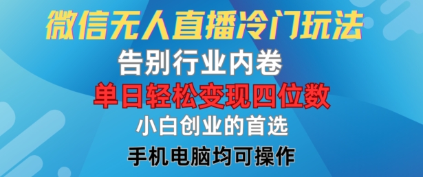 微信无人直播冷门玩法，告别行业内卷，单日轻松变现四位数，小白的创业首选-网创资源站