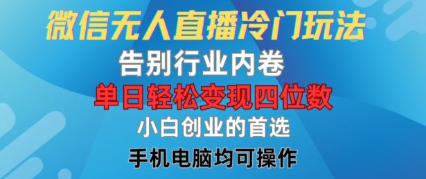 微信无人直播冷门玩法，告别行业内卷，单日轻松变现四位数，小白的创业首选【揭秘】-网创资源站