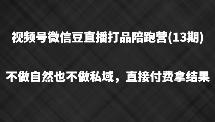 视频号微信豆直播打品陪跑(13期)，不做不自然流不做私域，直接付费拿结果-网创资源站
