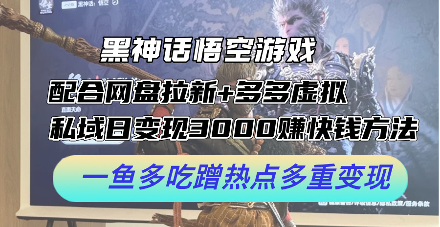 （12316期）黑神话悟空游戏配合网盘拉新+多多虚拟+私域日变现3000+赚快钱方法。…-网创资源站