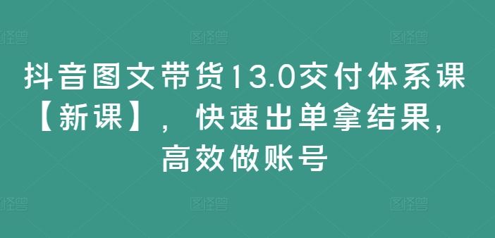 抖音图文带货13.0交付体系课【新课】，快速出单拿结果，高效做账号-网创资源站