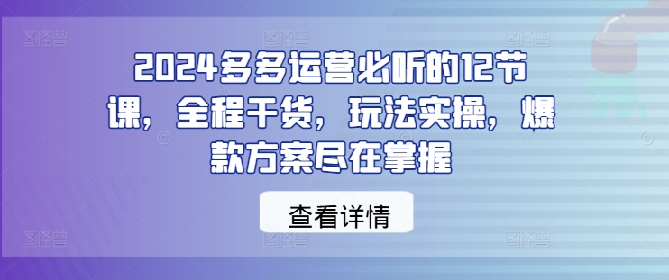 2024多多运营必听的12节课，全程干货，玩法实操，爆款方案尽在掌握-网创资源站