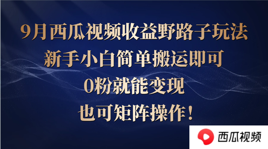 西瓜视频收益野路子玩法，新手小白简单搬运即可，0粉就能变现，也可矩…-网创资源站