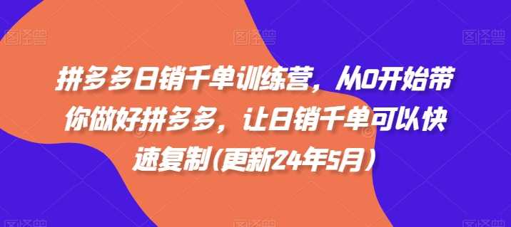 拼多多日销千单训练营，从0开始带你做好拼多多，让日销千单可以快速复制(更新24年12月)-网创资源站