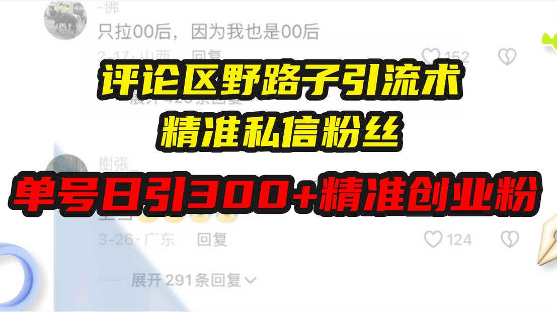（13676期）评论区野路子引流术，精准私信粉丝，单号日引流300+精准创业粉-网创资源站