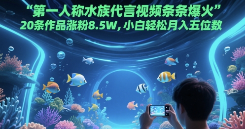 第一人称水族代言视频条条爆火，20条作品涨粉8.5W，小白轻松月入五位数-网创资源站