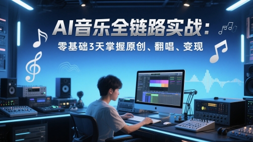 AI音乐全链路实战变现课：零基础3天掌握原创、翻唱、变现-网创资源站