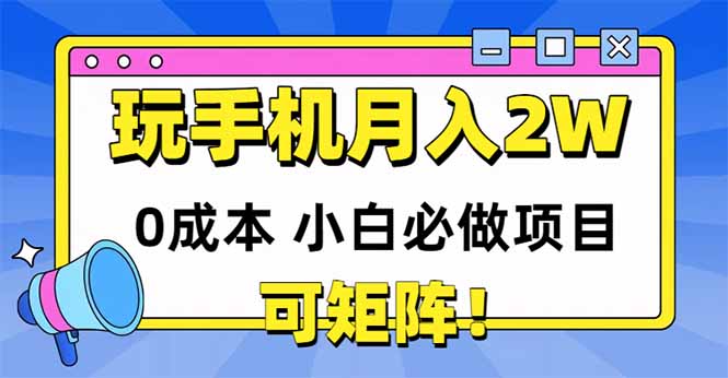 玩玩手机月入20000+，0成本小白必做项目，可矩阵-网创资源站