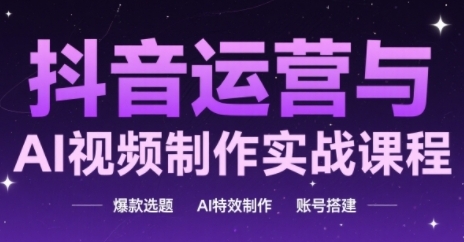 抖音运营与AI视频制作实战课程，爆款选题-AI特效制作-账号搭建-网创资源站