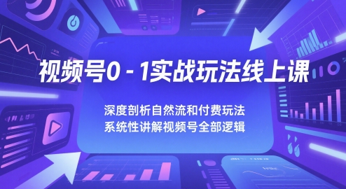 视频号0-1实战玩法线上课，深度剖析自然流和付费玩法，统性讲解视频号全部逻辑-网创资源站