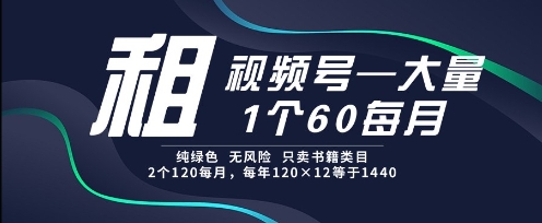 租视频号，一个60每月，2个120.纯绿色、无风险，常年租【揭秘】-网创资源站