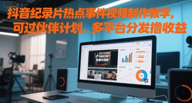 抖音纪录片热点事件视频制作教学，可过伙伴计划，多平台分发撸收益-网创资源站
