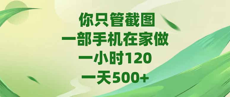你只管截图，一部手机在家做，一小时120，-天500+-网创资源站