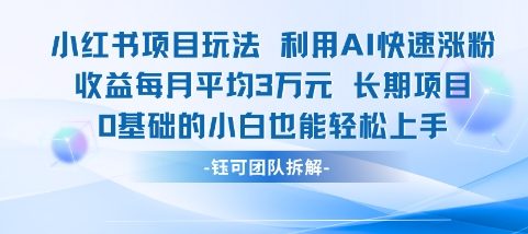 适合小白操作的小红书新项目，利用AI快速涨粉，收益每月平均1W+-网创资源站