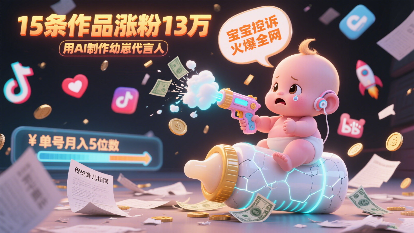 用AI制作幼崽代言人，宝宝的控诉火爆全网，15条作品涨粉13万，单号月入5位数实操教程-网创资源站