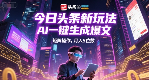 今日头条新玩法，AI一键生成爆文，矩阵操作，月入5位数-网创资源站