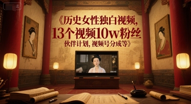 历史女性独白视频，13个视频10w粉丝，伙伴计划，视频号分成等-网创资源站