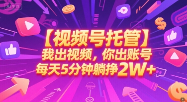 【视频号托管 】我出视频，你出账号，每天5分钟发布，最高躺挣2W+【揭秘】-网创资源站