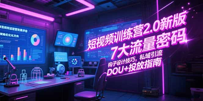短视频训练营2.0新版，7大流量密码/钩子设计技巧/私域引流/DOU+投放指南-网创资源站