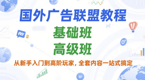 国外广告联盟教程，基础班和高级班，从新手入门到高阶玩家，全套内容一站式搞定-网创资源站