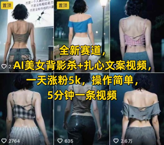 全新赛道，AI美女背影杀+扎心文案视频，一天涨粉5k，操作简单，5分钟一条视频-网创资源站