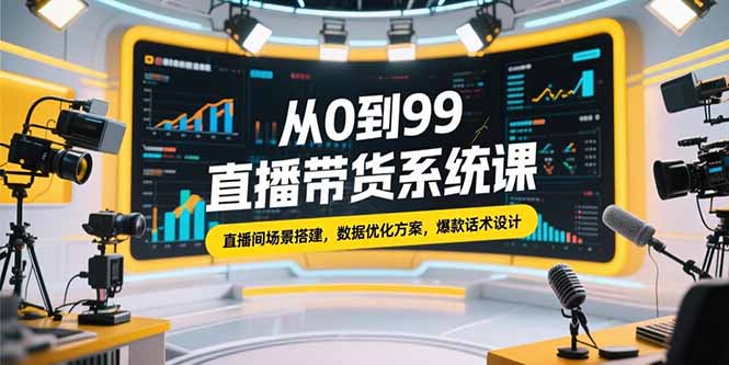 从0到99直播带货系统课，直播间场景搭建，数据优化方案，爆款话术设计-网创资源站