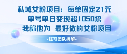 私域女粉项目：每单固定21块，单日变现超1k+，最好做的女粉项目-网创资源站