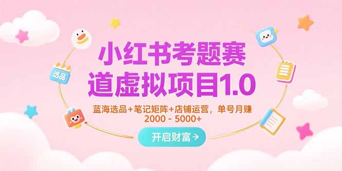 小红书考题赛道虚拟项目1.0，蓝海选品+笔记矩阵+店铺运营，单号月赚5000+-网创资源站