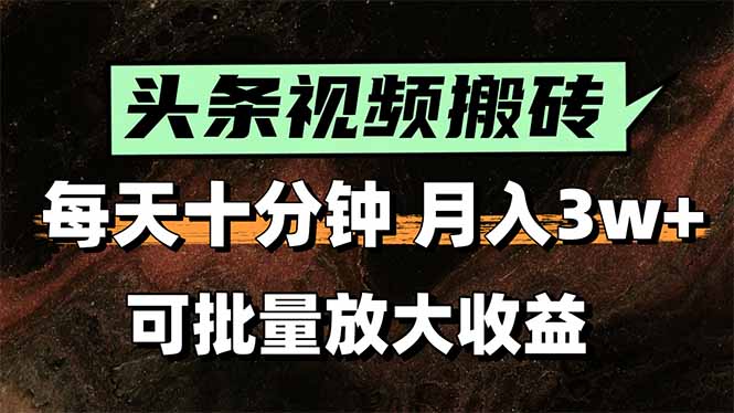 头条视频搬砖，每天10分钟，小白轻松月入3万+，可批量放大收益-网创资源站