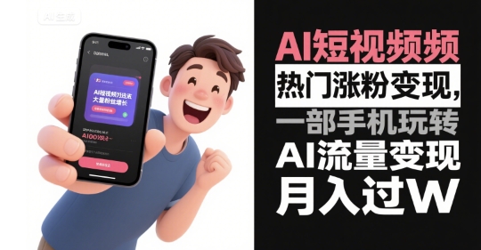 AI短视频热门涨粉变现，一部手机玩转AI流量变现，月入过W-网创资源站