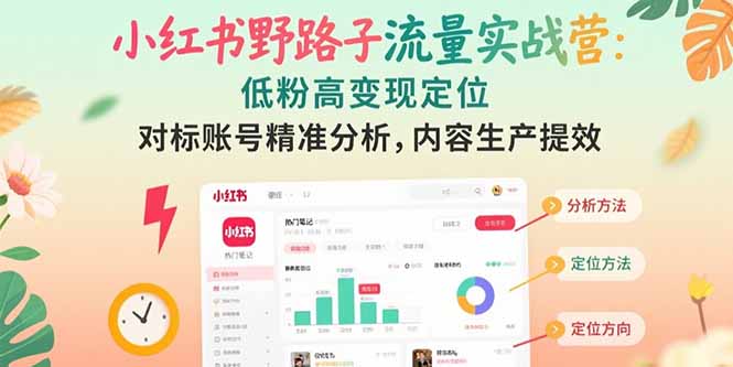 小红书野路子流量实战营：低粉高变现定位 对标账号精准分析 内容生产提效-网创资源站