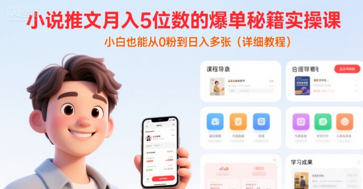 小说推文月入5位数的爆单秘籍实操课，，小白也能从0粉到日入多张(详细教程)-网创资源站