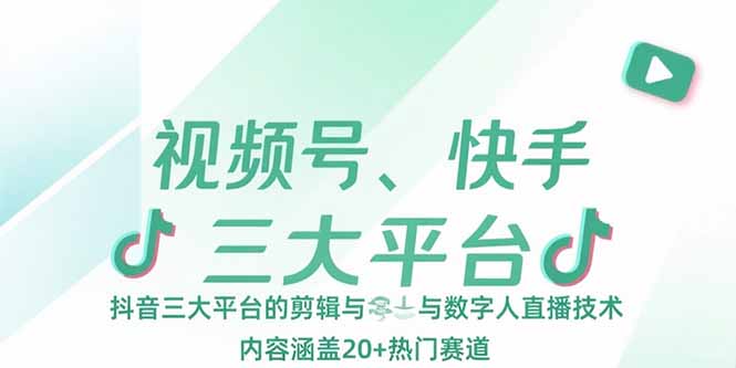 视频号、快手、抖音三大平台的剪辑与数字人直播技术，内容涵盖20+热门赛道-网创资源站