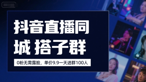 抖音直播同城搭子群，0粉无需露脸，单价19.9，一天进群100人-网创资源站