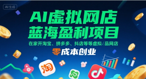 AI虚拟网店蓝海盈利项目，在家开淘宝、拼多多、抖店等虚拟品网店，零成本创业-网创资源站