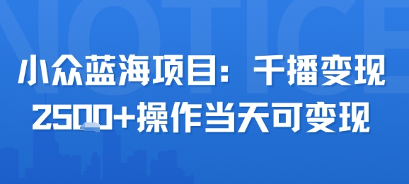 小众蓝海项目，千播变现2.5k+操作当天可变现-网创资源站